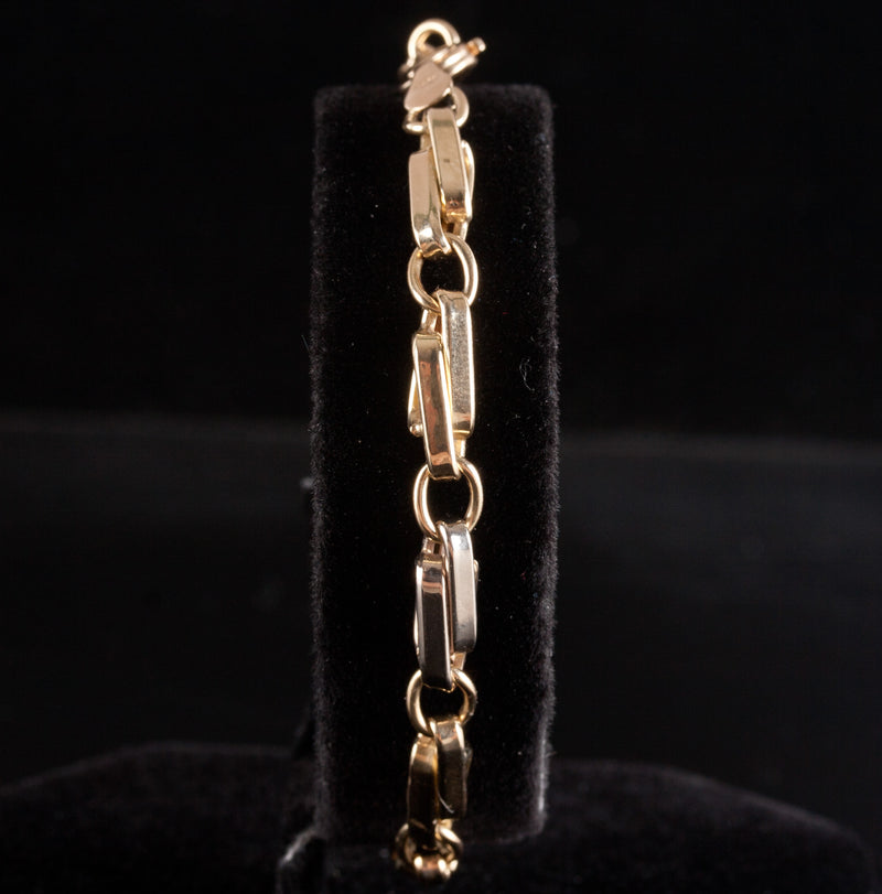 14k Yellow White Gold Two-Tone Link Bracelet 5.55g 7.25" Length 4.3mm Width
