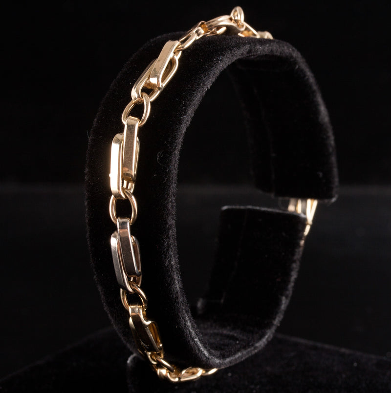 14k Yellow White Gold Two-Tone Link Bracelet 5.55g 7.25" Length 4.3mm Width