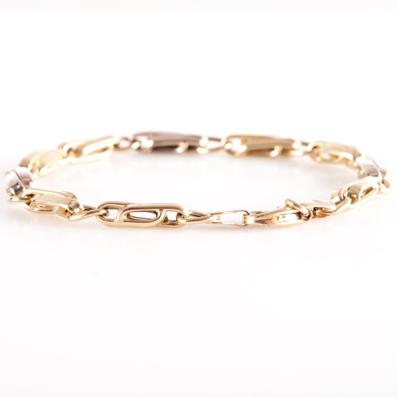 14k Yellow White Gold Two-Tone Link Bracelet 5.55g 7.25" Length 4.3mm Width