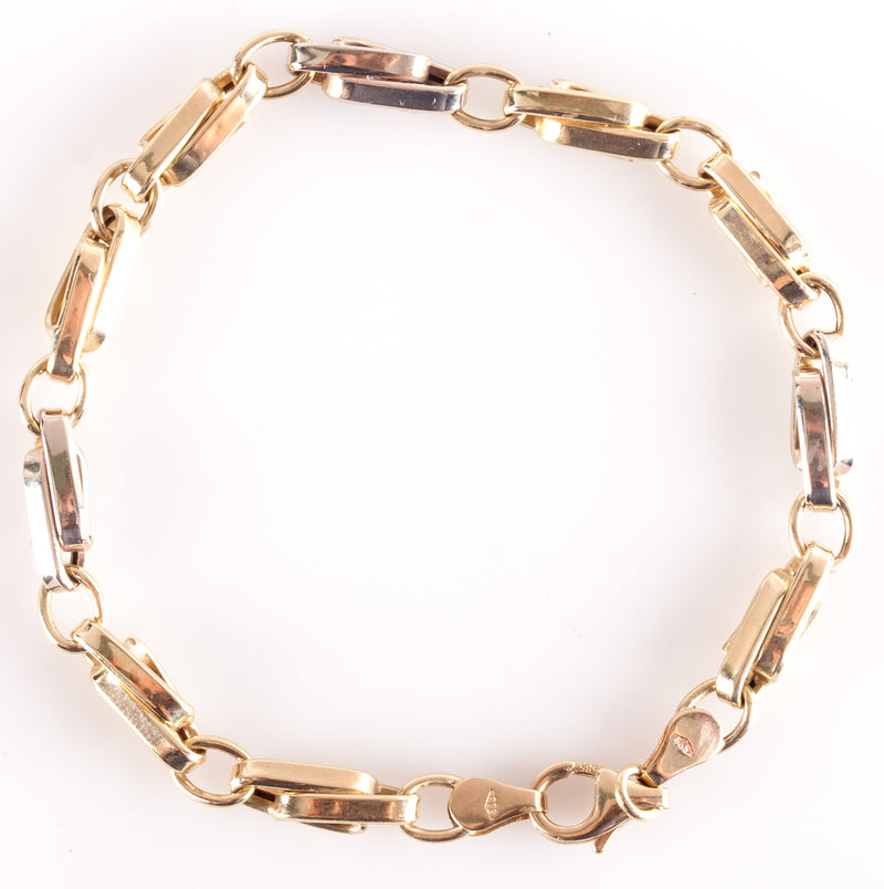 14k Yellow White Gold Two-Tone Link Bracelet 5.55g 7.25" Length 4.3mm Width