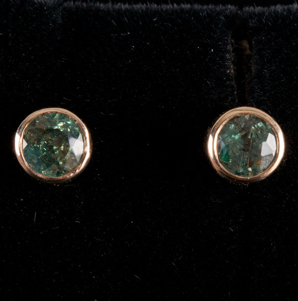 14k Yellow Gold Round Alexandrite Solitaire Style Stud Earrings .58ctw .72g