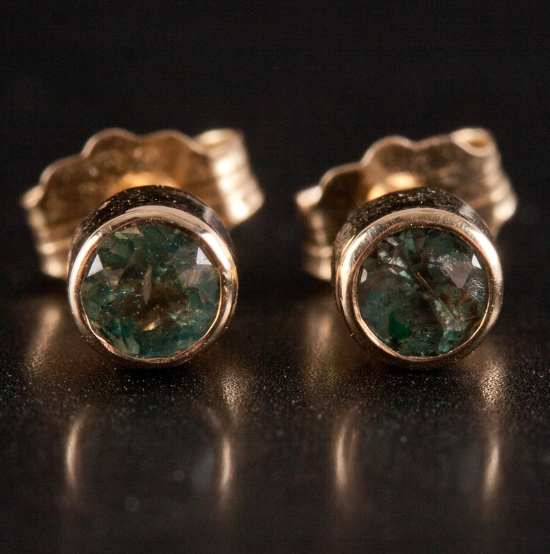 14k Yellow Gold Round Alexandrite Solitaire Style Stud Earrings .58ctw .72g