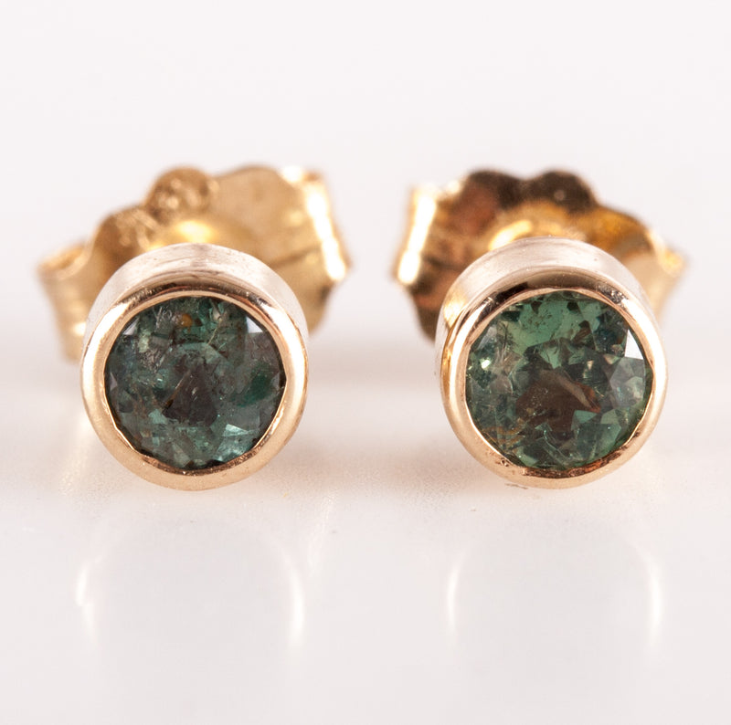 14k Yellow Gold Round Alexandrite Solitaire Style Stud Earrings .58ctw .72g