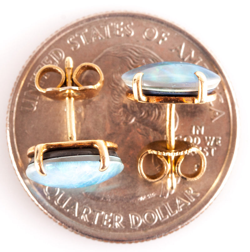 14k Yellow Gold Oval Cabochon Triplet Opal Solitaire Stud Earrings 2.05g