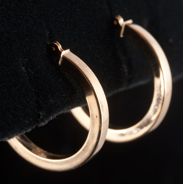14k Yellow Gold Hollow Squared Hoop Style Earrings W/ Leverbacks .95g