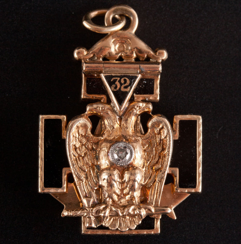 Vintage 14k Yellow Gold Diamond 32nd Degree Scottish Rite of Freemasonry Pendant