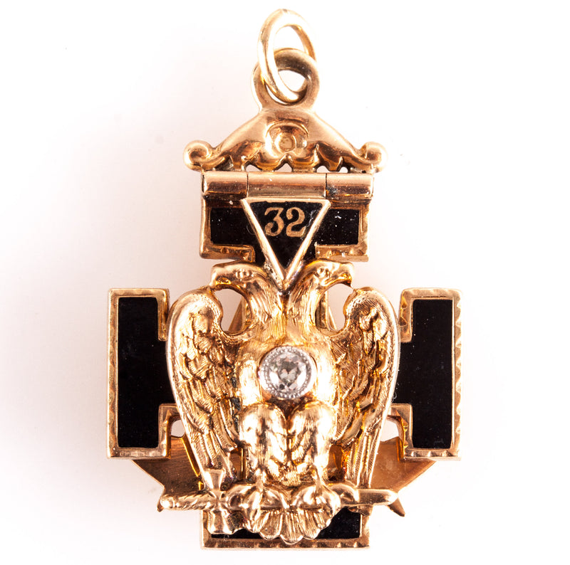 Vintage 14k Yellow Gold Diamond 32nd Degree Scottish Rite of Freemasonry Pendant