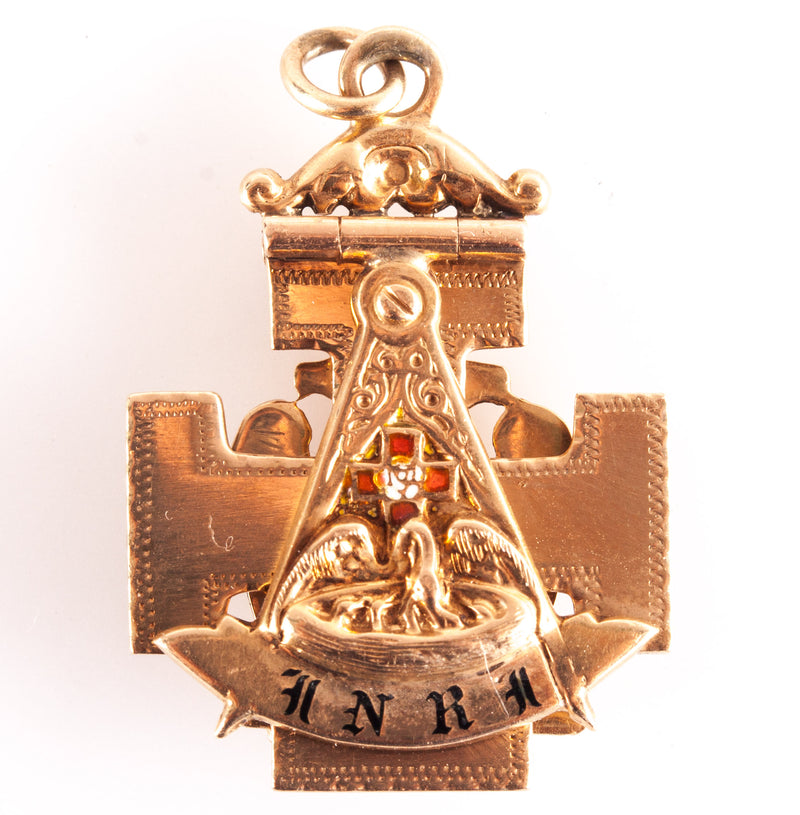 Vintage 14k Yellow Gold Diamond 32nd Degree Scottish Rite of Freemasonry Pendant