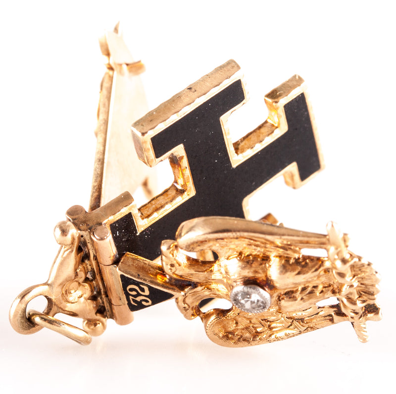 Vintage 14k Yellow Gold Diamond 32nd Degree Scottish Rite of Freemasonry Pendant