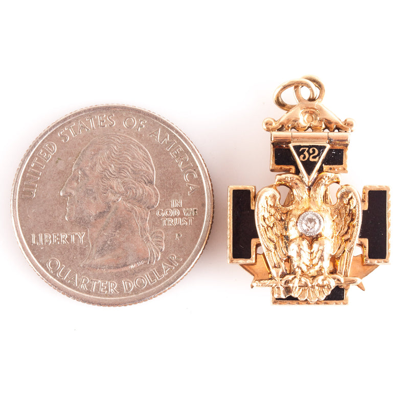 Vintage 14k Yellow Gold Diamond 32nd Degree Scottish Rite of Freemasonry Pendant