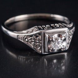 950 Platinum H SI1 Round Diamond Solitaire Filigree Engagement Ring .20ct 5.24g