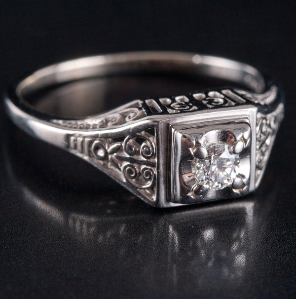 950 Platinum H SI1 Round Diamond Solitaire Filigree Engagement Ring .20ct 5.24g