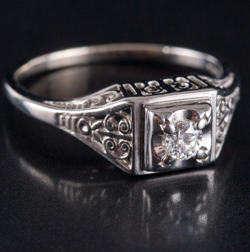 950 Platinum H SI1 Round Diamond Solitaire Filigree Engagement Ring .20ct 5.24g