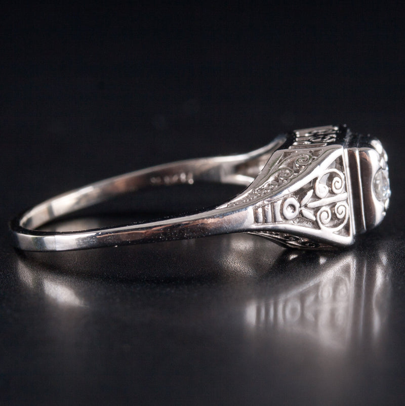 950 Platinum H SI1 Round Diamond Solitaire Filigree Engagement Ring .20ct 5.24g