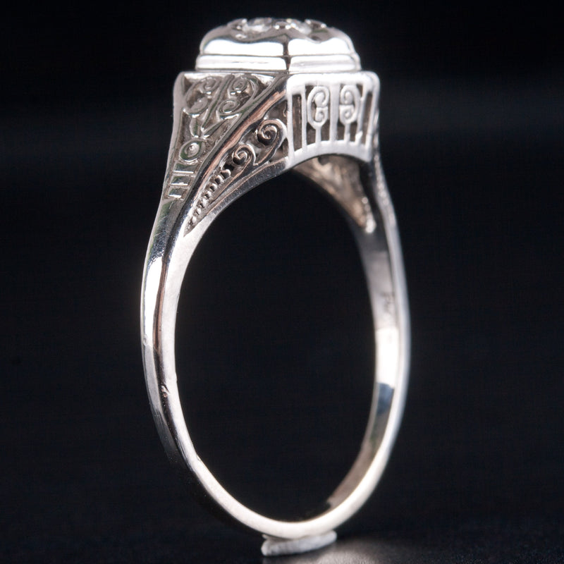 950 Platinum H SI1 Round Diamond Solitaire Filigree Engagement Ring .20ct 5.24g