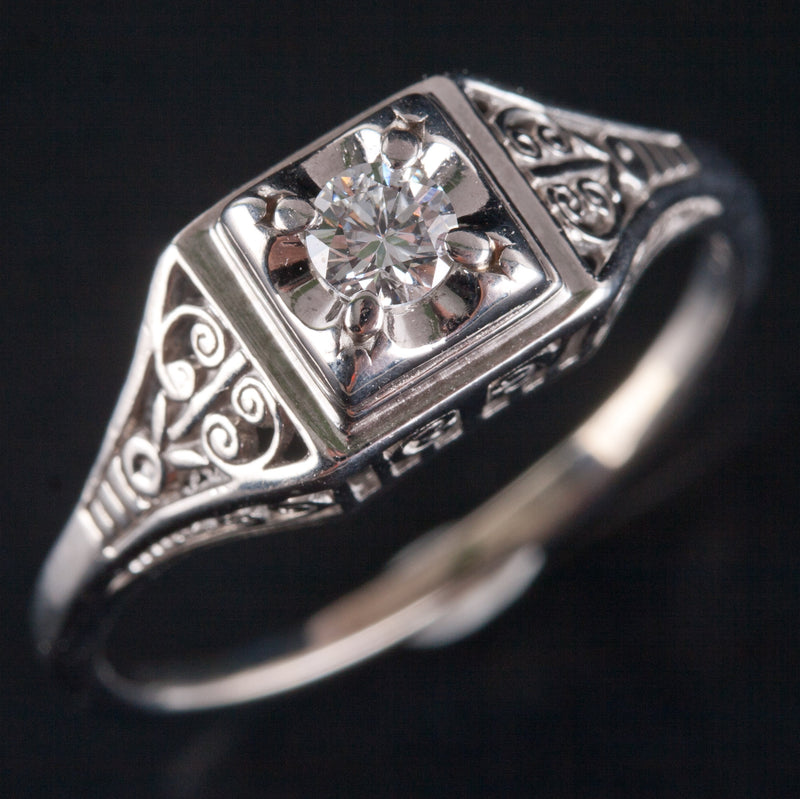 950 Platinum H SI1 Round Diamond Solitaire Filigree Engagement Ring .20ct 5.24g
