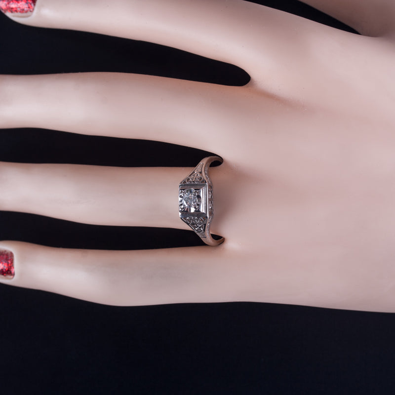 950 Platinum H SI1 Round Diamond Solitaire Filigree Engagement Ring .20ct 5.24g