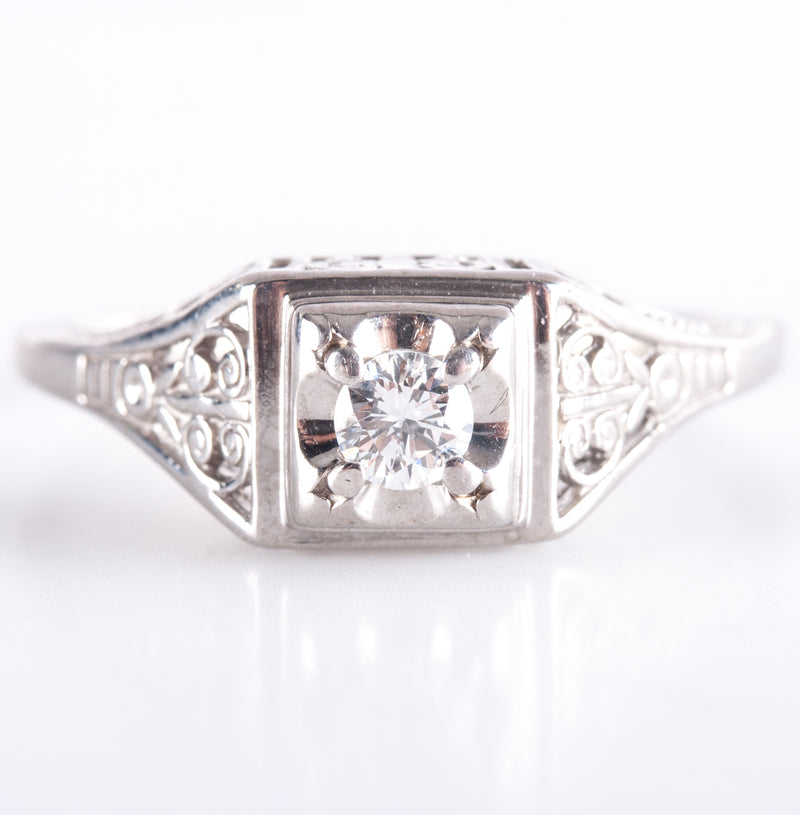 950 Platinum H SI1 Round Diamond Solitaire Filigree Engagement Ring .20ct 5.24g