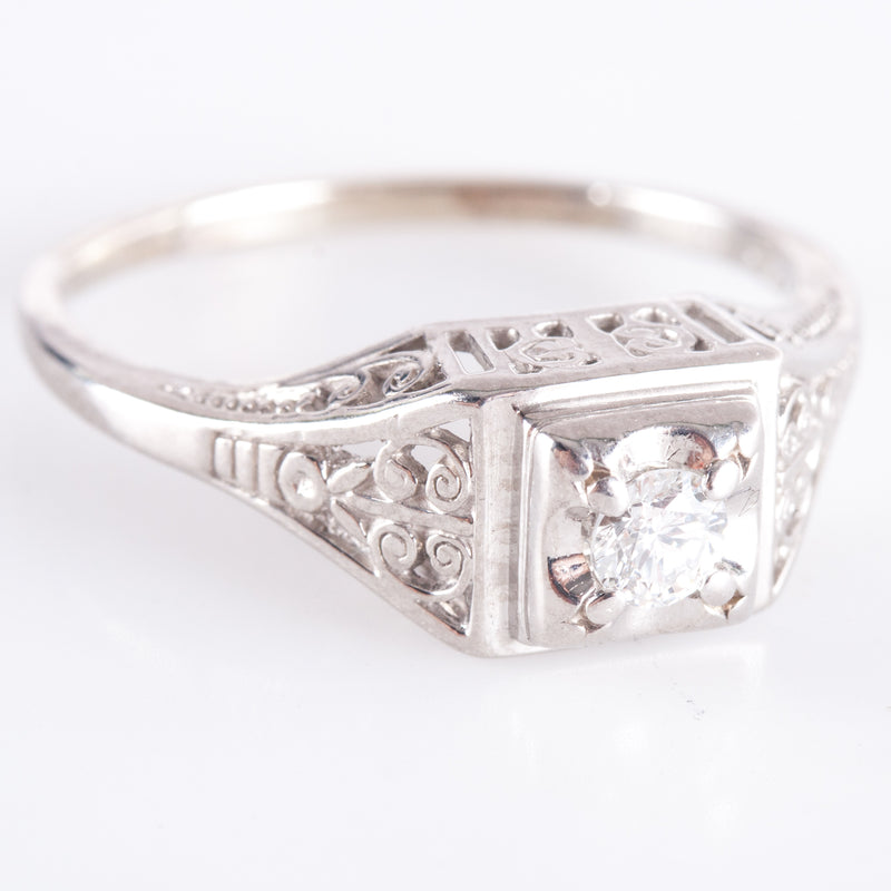 950 Platinum H SI1 Round Diamond Solitaire Filigree Engagement Ring .20ct 5.24g