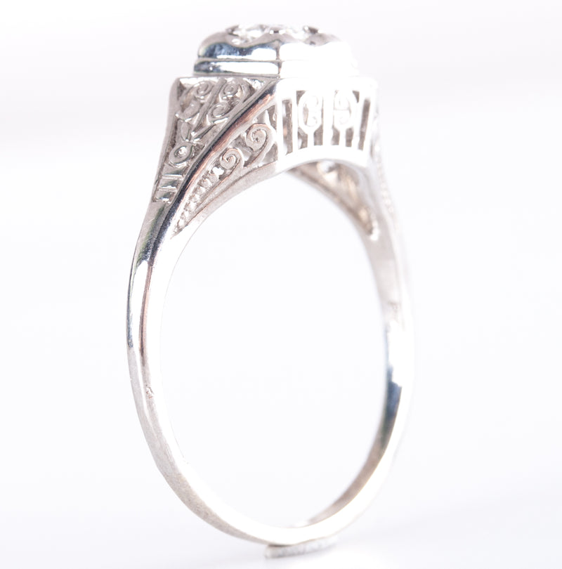 950 Platinum H SI1 Round Diamond Solitaire Filigree Engagement Ring .20ct 5.24g