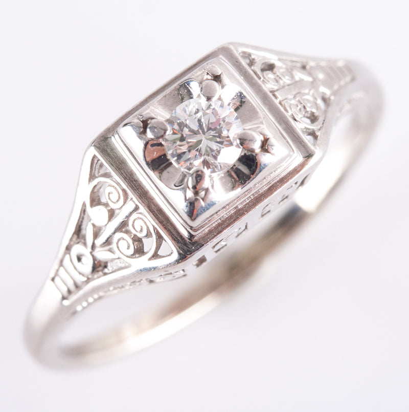950 Platinum H SI1 Round Diamond Solitaire Filigree Engagement Ring .20ct 5.24g
