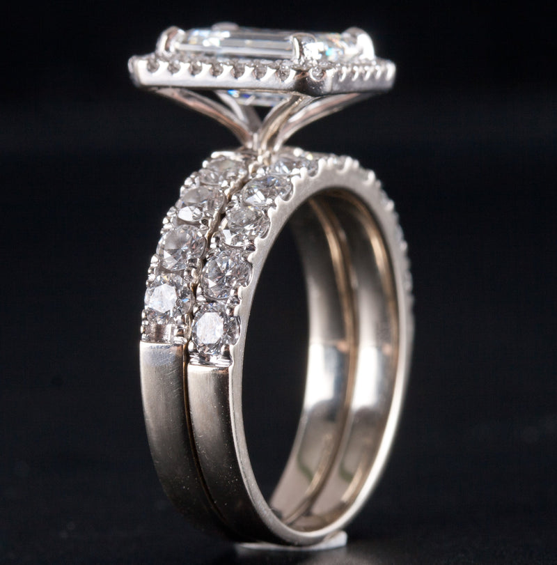 14k White Gold Diamond Halo Engagement Wedding Ring Set W/ GIA Cert 3.23ctw
