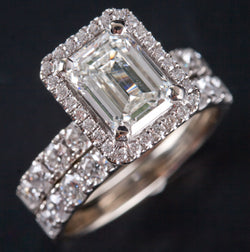 14k White Gold Diamond Halo Engagement Wedding Ring Set W/ GIA Cert 3.23ctw