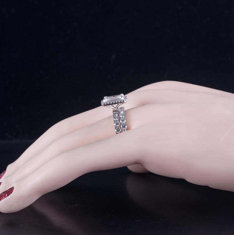14k White Gold Diamond Halo Engagement Wedding Ring Set W/ GIA Cert 3.23ctw
