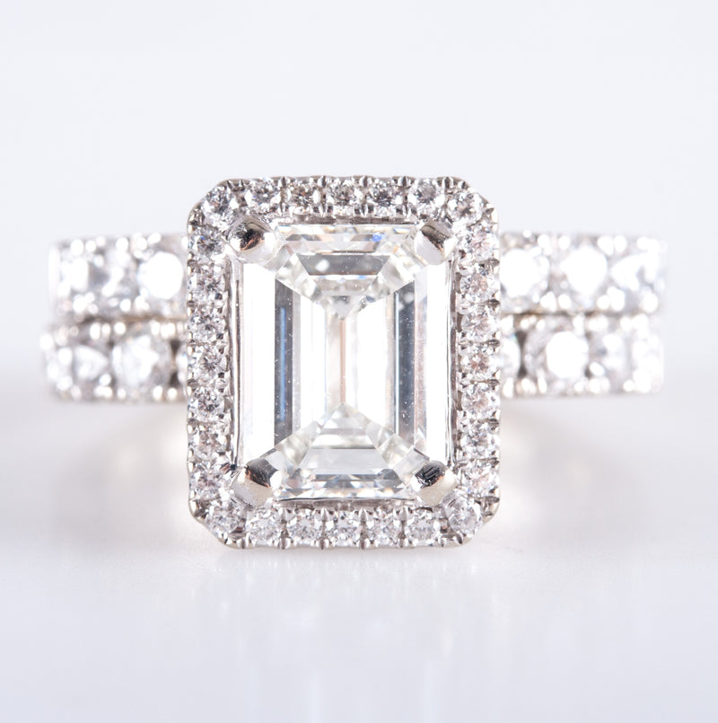 14k White Gold Diamond Halo Engagement Wedding Ring Set W/ GIA Cert 3.23ctw