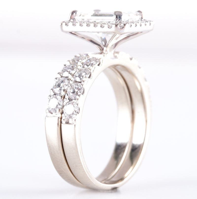 14k White Gold Diamond Halo Engagement Wedding Ring Set W/ GIA Cert 3.23ctw
