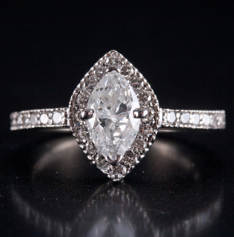 14k White Gold H I2 Marquise Diamond Halo Style Engagement Ring .80ctw 3.10g