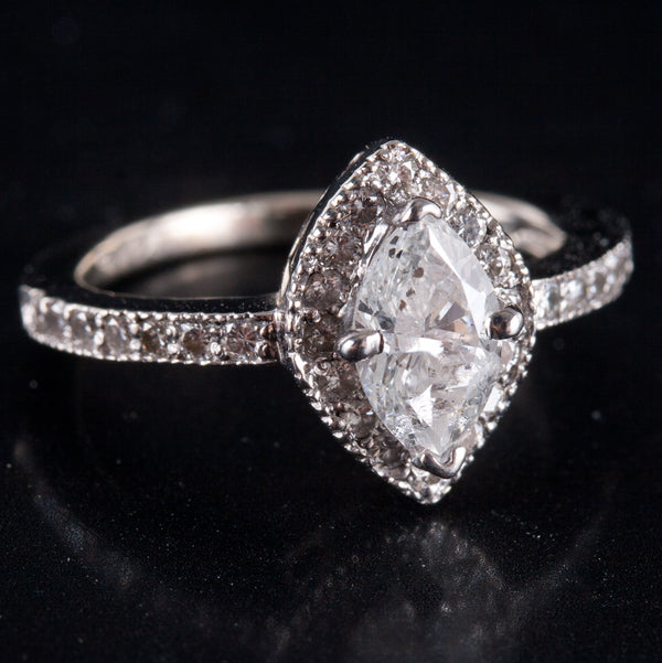 14k White Gold H I2 Marquise Diamond Halo Style Engagement Ring .80ctw 3.10g