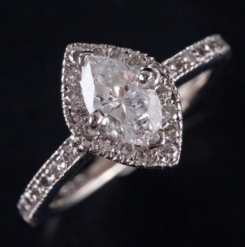 14k White Gold H I2 Marquise Diamond Halo Style Engagement Ring .80ctw 3.10g