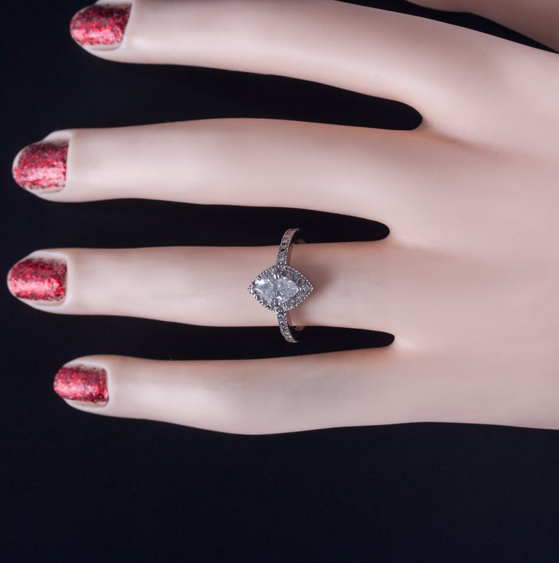 14k White Gold H I2 Marquise Diamond Halo Style Engagement Ring .80ctw 3.10g
