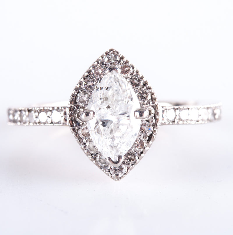14k White Gold H I2 Marquise Diamond Halo Style Engagement Ring .80ctw 3.10g