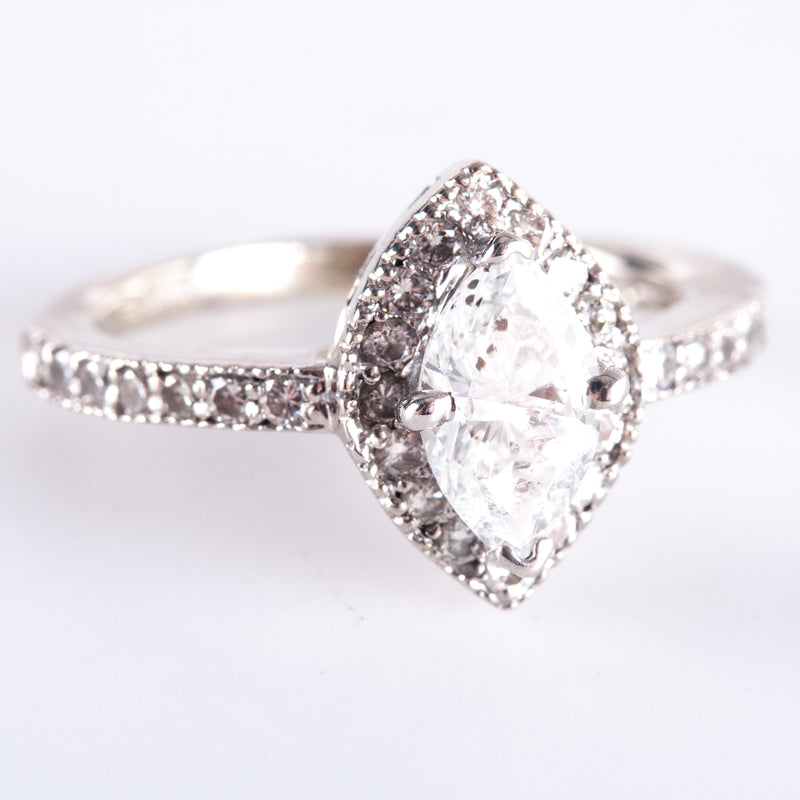 14k White Gold H I2 Marquise Diamond Halo Style Engagement Ring .80ctw 3.10g
