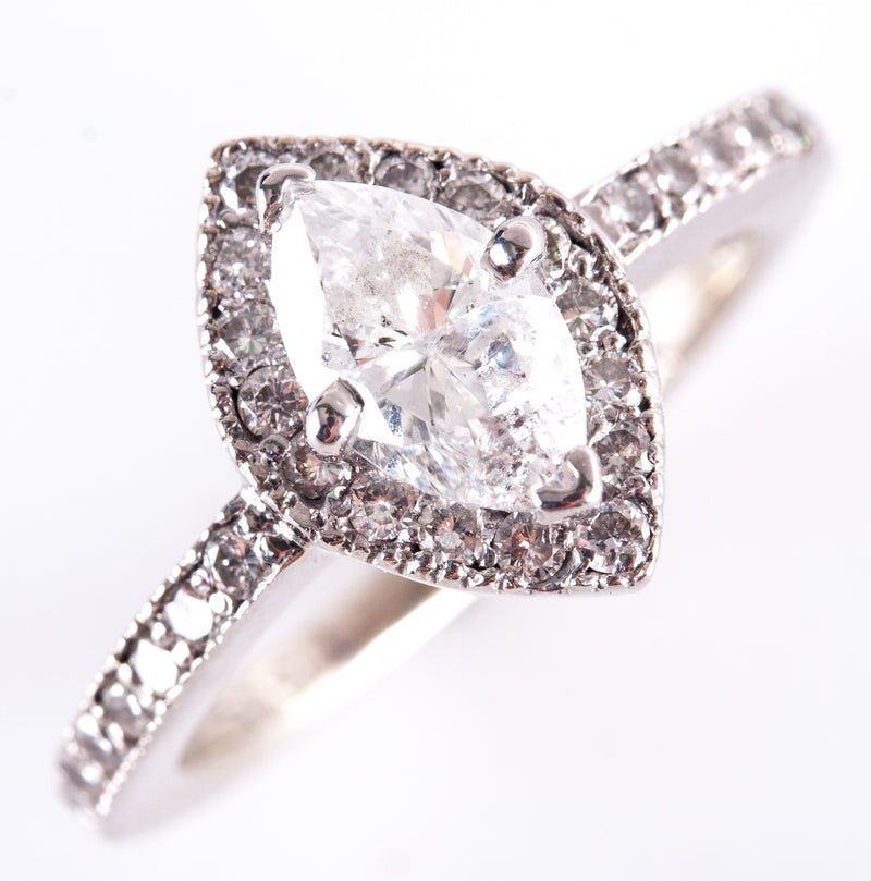 14k White Gold H I2 Marquise Diamond Halo Style Engagement Ring .80ctw 3.10g