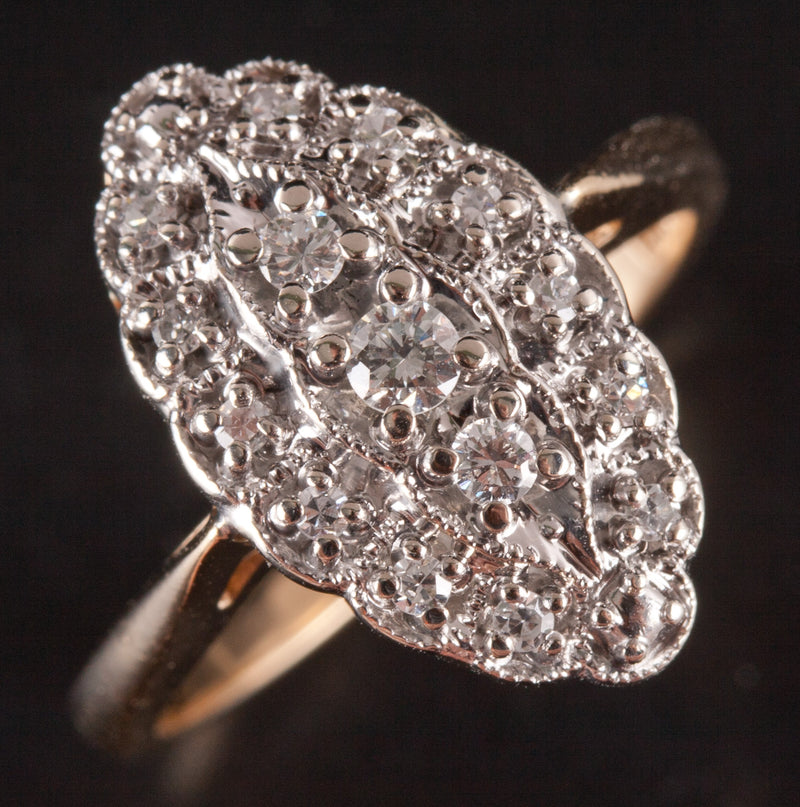 Vintage 1940's 14k Yellow White Gold Round Diamond Cluster Ring .17ctw 4.62g