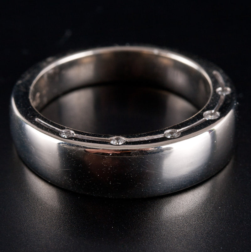 14k White Gold Round H SI1 Diamond Gypsy Set Wedding Band Ring .08ctw 11.2g