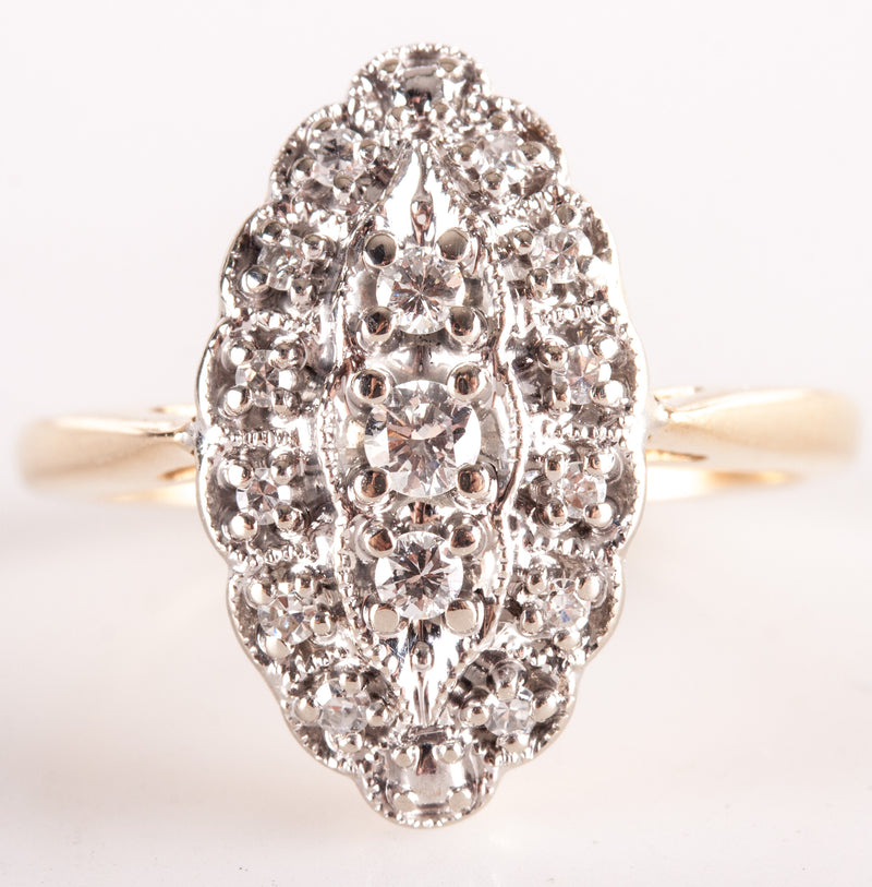 Vintage 1940's 14k Yellow White Gold Round Diamond Cluster Ring .17ctw 4.62g