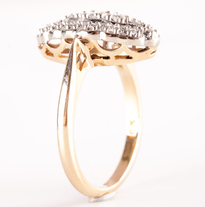 Vintage 1940's 14k Yellow White Gold Round Diamond Cluster Ring .17ctw 4.62g