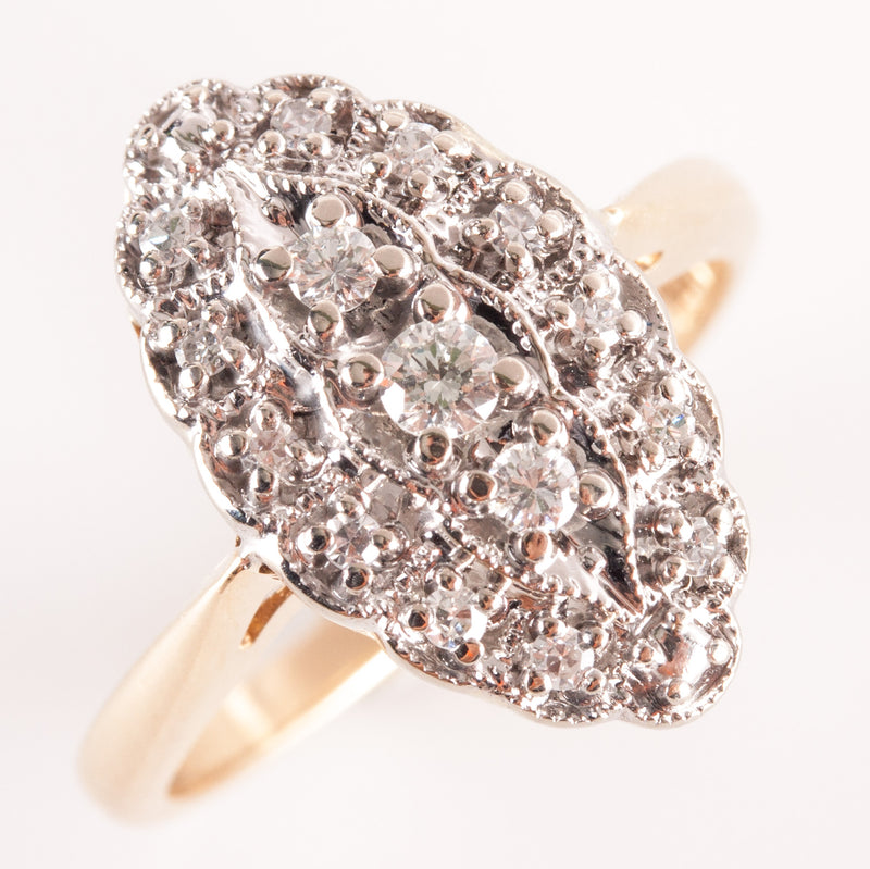 Vintage 1940's 14k Yellow White Gold Round Diamond Cluster Ring .17ctw 4.62g