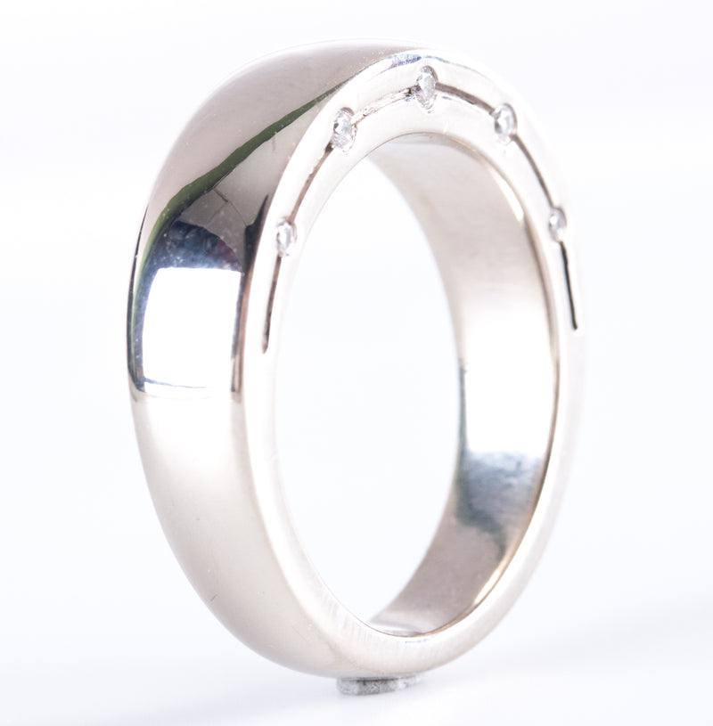 14k White Gold Round H SI1 Diamond Gypsy Set Wedding Band Ring .08ctw 11.2g