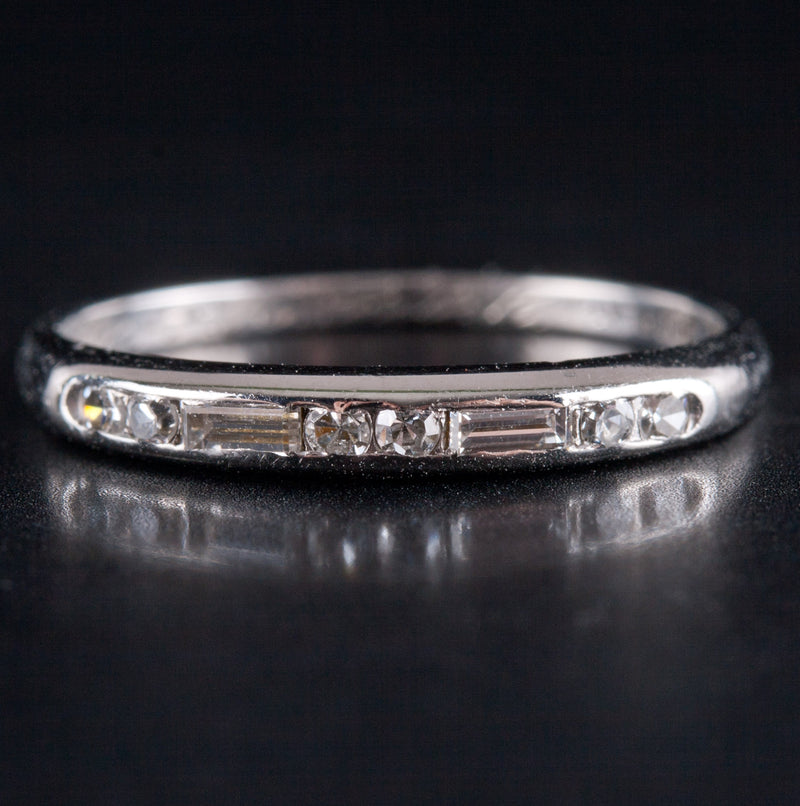 .950 Platinum Round Baguette G-H SI1-SI2 Diamond Wedding Band Ring .14ctw 2.02g