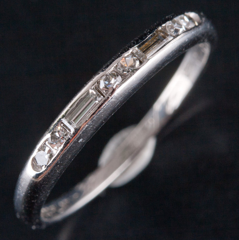 .950 Platinum Round Baguette G-H SI1-SI2 Diamond Wedding Band Ring .14ctw 2.02g