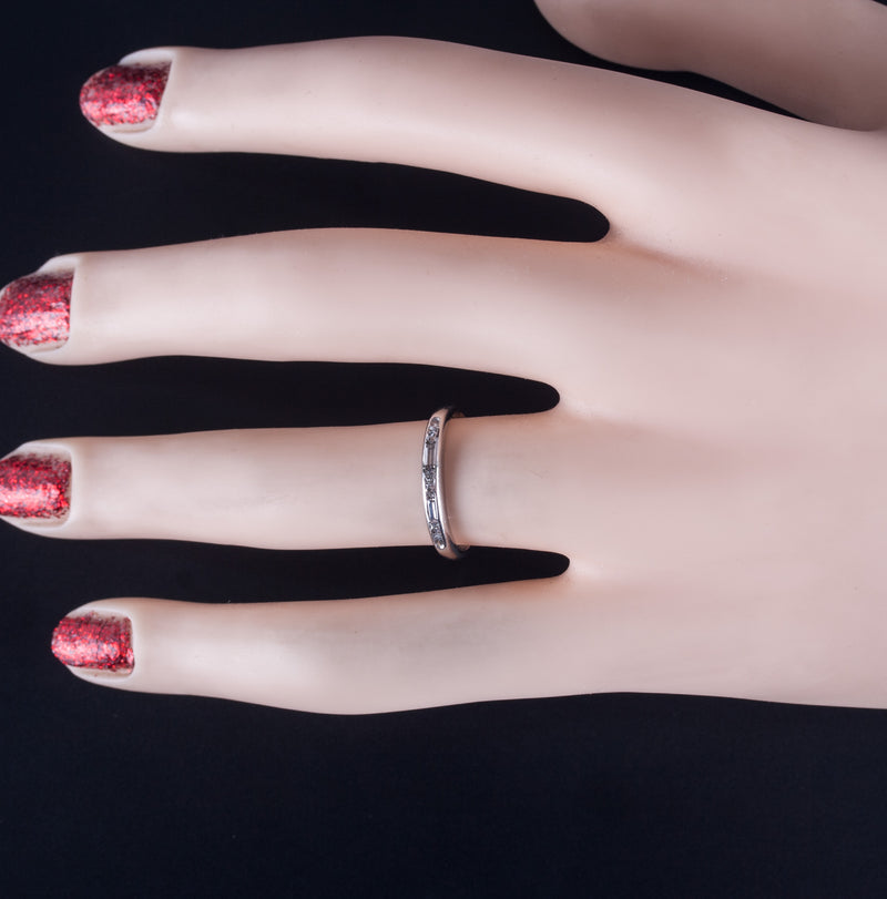 .950 Platinum Round Baguette G-H SI1-SI2 Diamond Wedding Band Ring .14ctw 2.02g