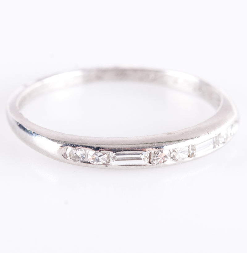 .950 Platinum Round Baguette G-H SI1-SI2 Diamond Wedding Band Ring .14ctw 2.02g