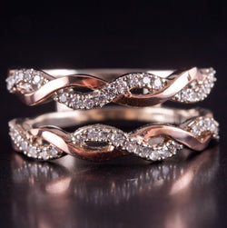 14k White Rose Gold Round G-H SI1 Diamond Wedding Ring Guard / Enhancer .42ctw