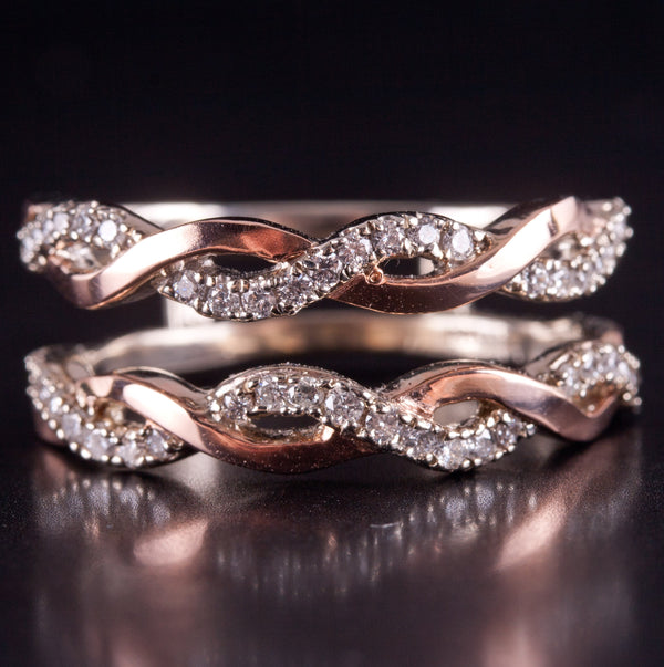 14k White Rose Gold Round G-H SI1 Diamond Wedding Ring Guard / Enhancer .42ctw