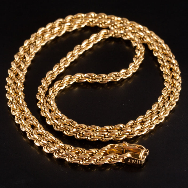 14k Yellow Gold Italian Rope Style Chain Necklace 15.45g 20" Length 2.9mm Width